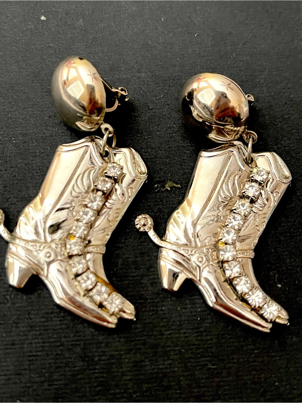Cowboy Boot Crystal Drop Earrings - Silver